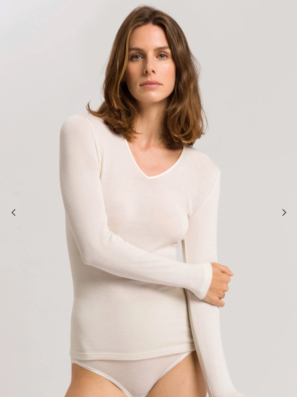 HANRO - NEW Cygne Ivory (0795) Woolen Silk Long Underwear Top (071418), Size M